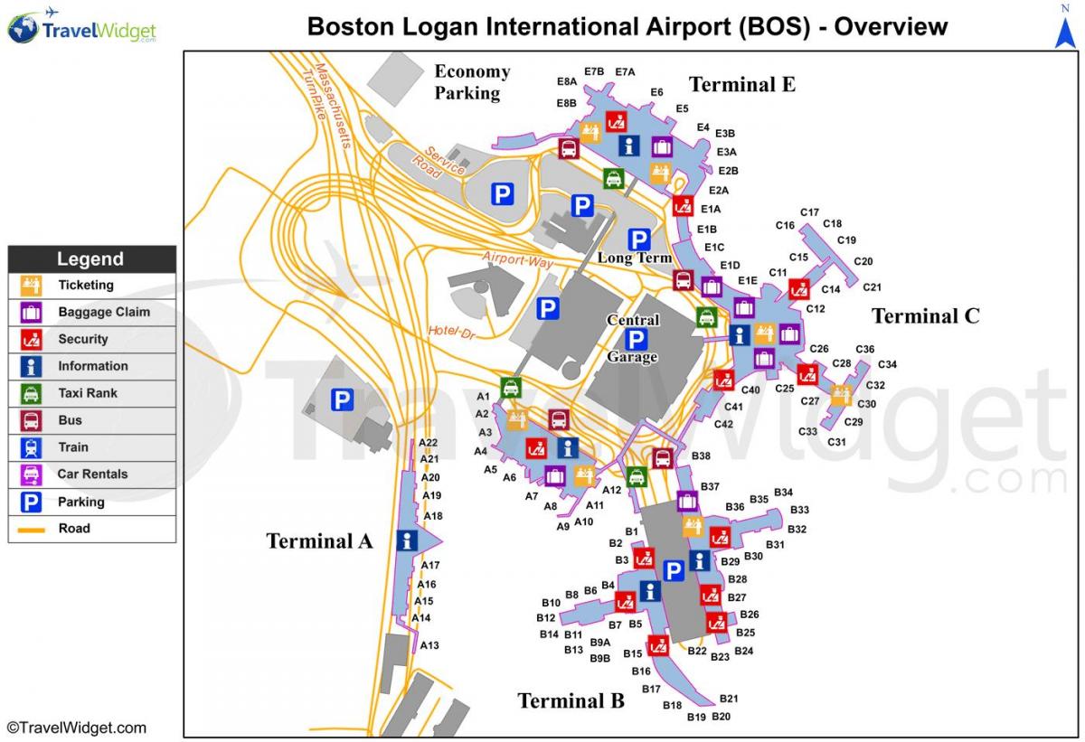लोगान हवाई अड्डे के टर्मिनल का नक्शा