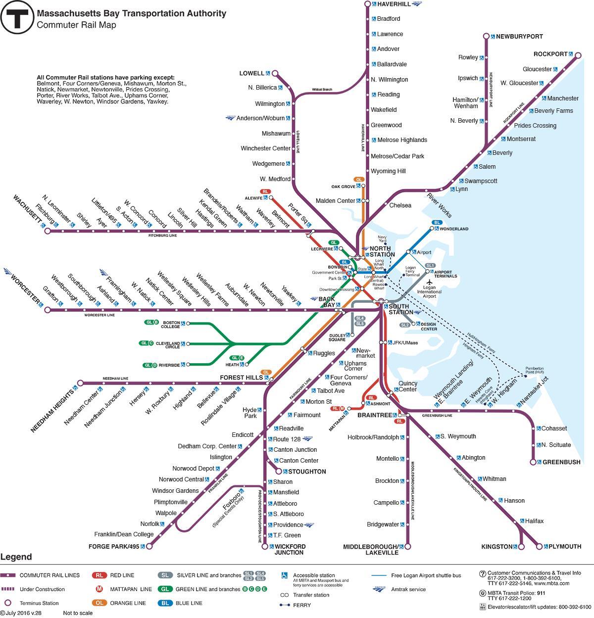 कम्यूटर रेल मानचित्र बोस्टन
