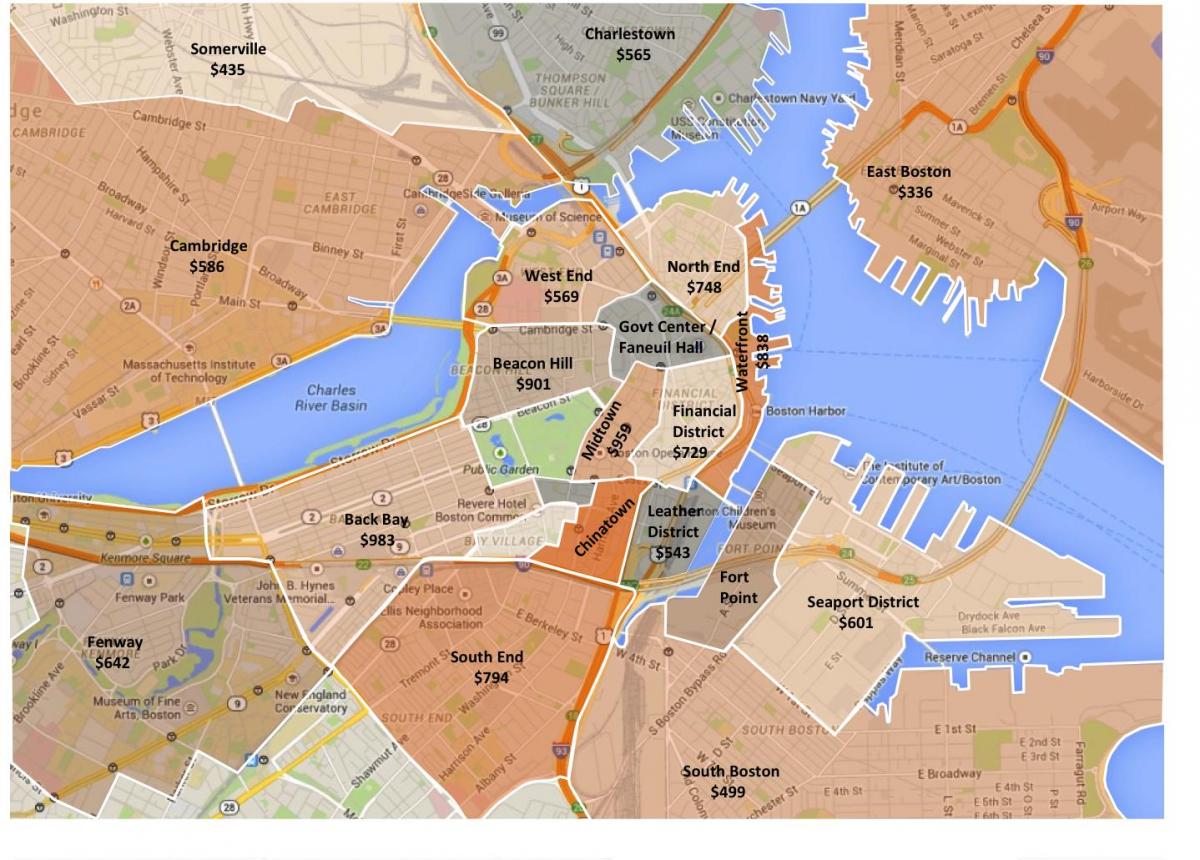 बोस्टन के शहर के क्षेत्रीकरण मानचित्र
