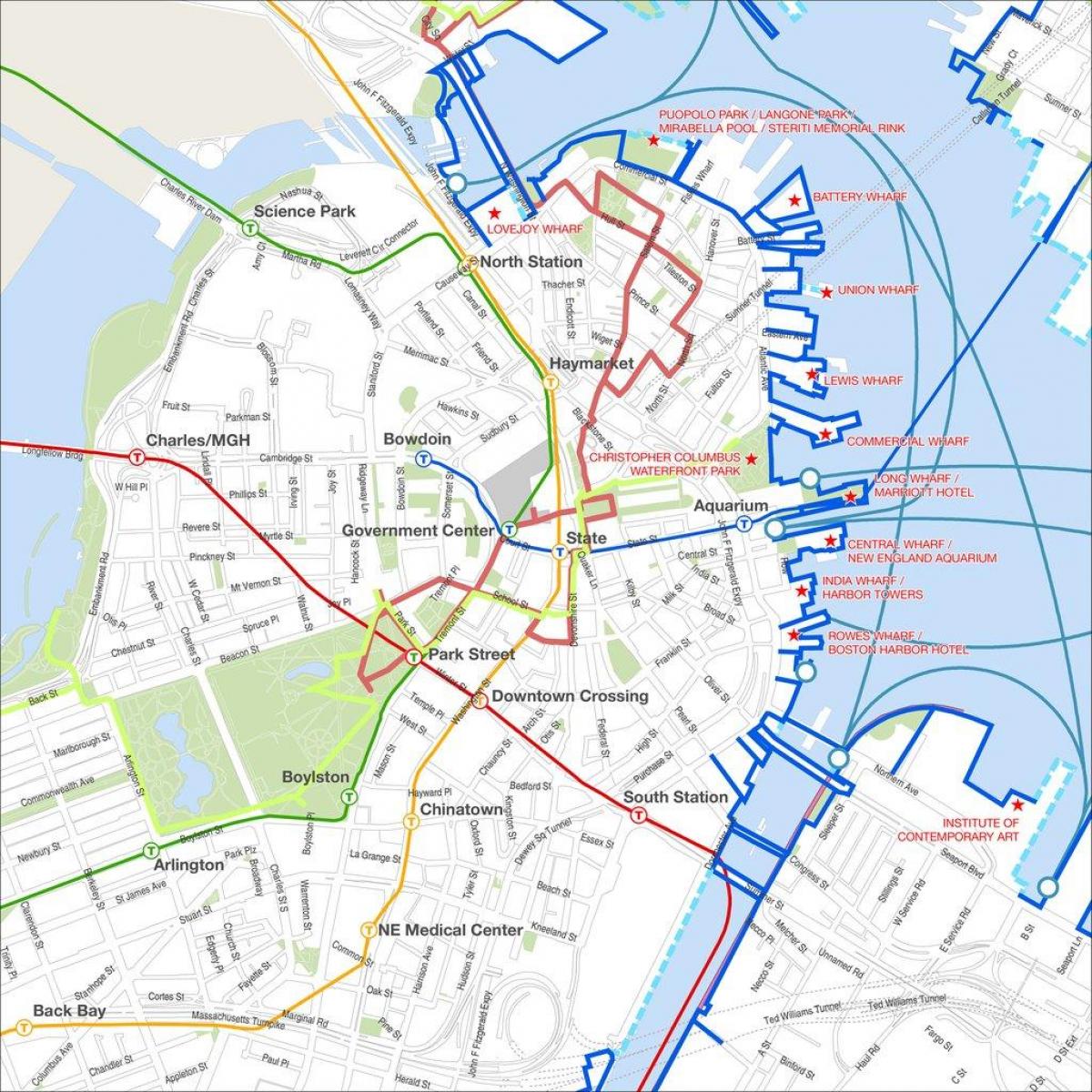 बोस्टन पैदल यात्रा के नक्शे
