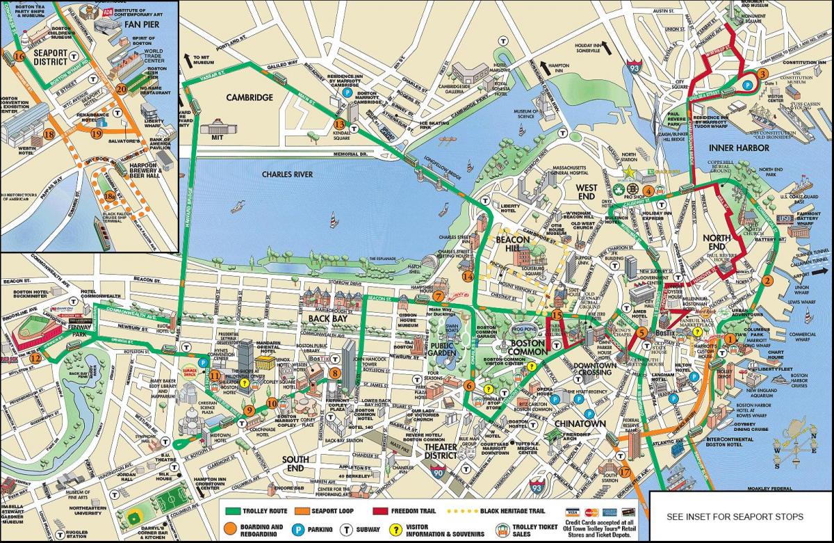 बोस्टन ट्रॉली पर्यटन मानचित्र