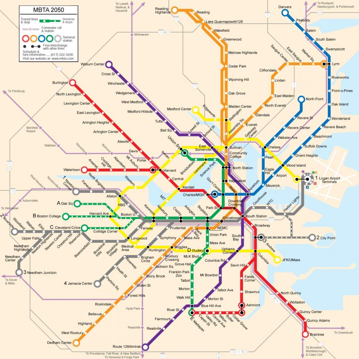 बोस्टन सार्वजनिक परिवहन का नक्शा