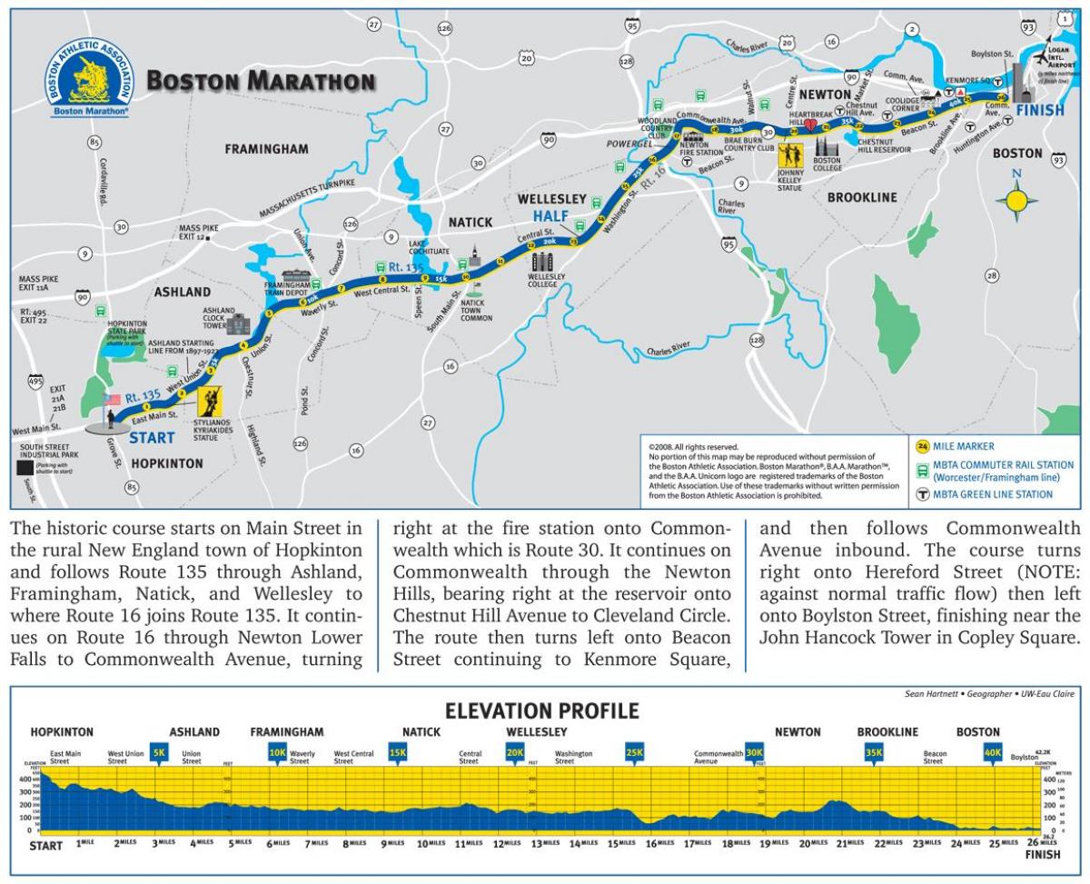 बोस्टन मैराथन ऊंचाई नक्शा