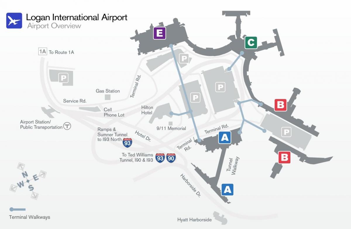 नक्शे के लोगान हवाई अड्डे के टर्मिनल बी